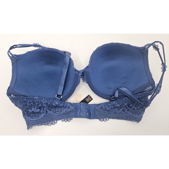 Victoria’s Secret Bombshell Plunge Underwire Push Up Blue Lace Bra 34D - Picture 5 of 9